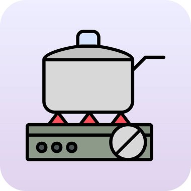 Gaz ocağında tava pişirmek. Web simgesi basit illüstrasyon