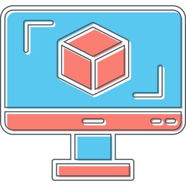 3D modelli bilgisayar ekranı, vektör illüstrasyonu