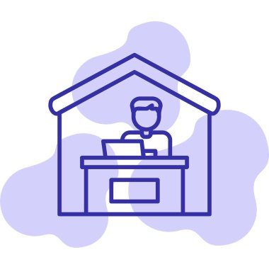 Ev hattı ikonunda çalış. Dışarıdan iş ilanı. Uzaktan ofis çalışanı sembolü. Kalite tasarım elemanı. Satır biçimi ev simgesi