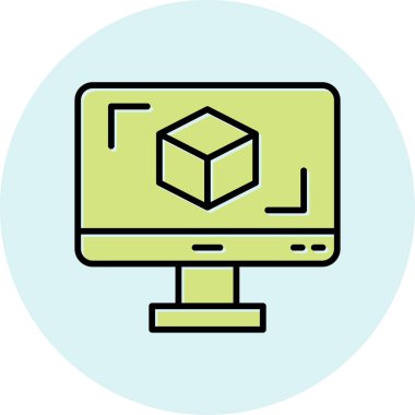 3D modelli bilgisayar ekranı, vektör illüstrasyonu