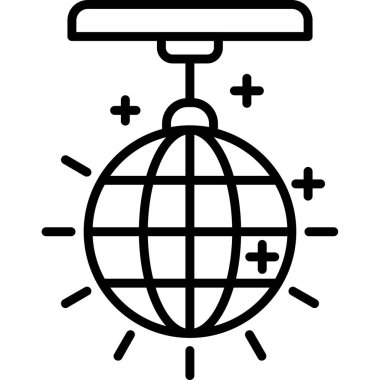 Disko topu, ayna topu ikonu. Dans pisti için ışıklandırma tasarımı ögesi, vektör illüstrasyonu  