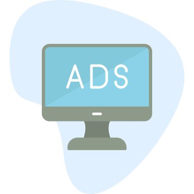 Web reklam simgesi, metin reklamları ile monitör, vektör illüstrasyonu