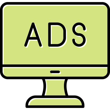 Web reklam simgesi, metin reklamları ile monitör, vektör illüstrasyonu