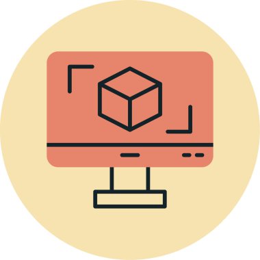 3D modelli bilgisayar ekranı, vektör illüstrasyonu