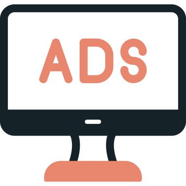 Web reklam simgesi, metin reklamları ile monitör, vektör illüstrasyonu