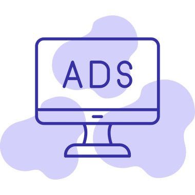 Web reklam simgesi, metin reklamları ile monitör, vektör illüstrasyonu