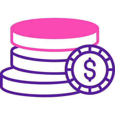 Dolar işareti ağ simgesi olan bozuk para yığını, vektör illüstrasyonu