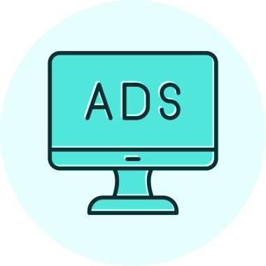 Web reklam simgesi, metin reklamları ile monitör, vektör illüstrasyonu