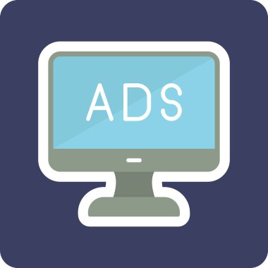 Web reklam simgesi, metin reklamları ile monitör, vektör illüstrasyonu