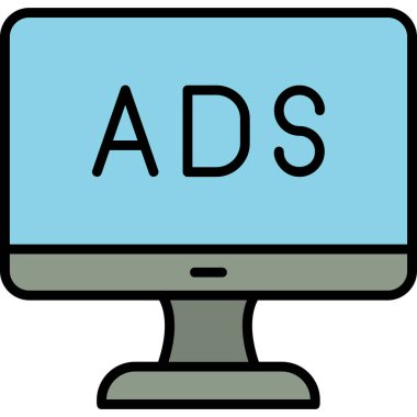 Web reklam simgesi, metin reklamları ile monitör, vektör illüstrasyonu