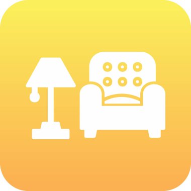 İç Tasarım Simgesi. Yer lambası ve Kol Sandalyesi tabelası. Vektör İllüstrasyonu