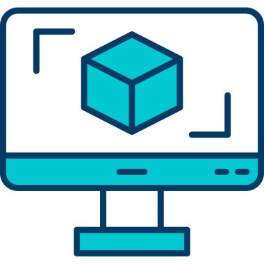 3D modelli bilgisayar ekranı, vektör illüstrasyonu