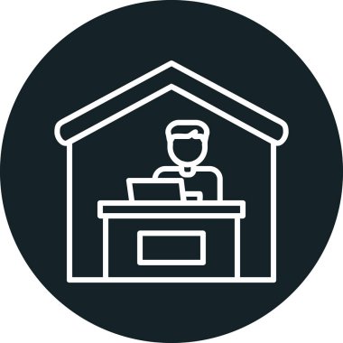 Ev hattı ikonunda çalış. Dışarıdan iş ilanı. Uzaktan ofis çalışanı sembolü. Kalite tasarım elemanı. Satır biçimi ev simgesi