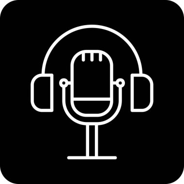 Mikrofon simgesi ve vektör illüstrasyonlu kulaklıklar