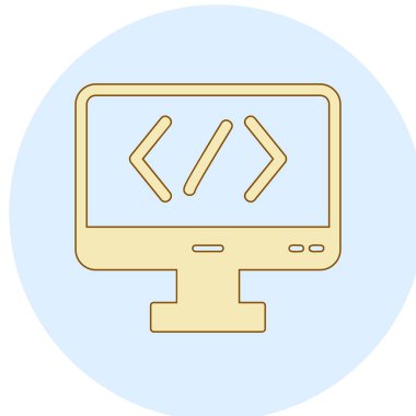 Bilgisayar ekranında kod simgesi, vektör illüstrasyonu basit tasarım