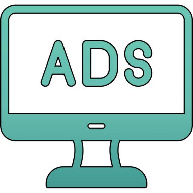 Web reklam simgesi, metin reklamları ile monitör, vektör illüstrasyonu