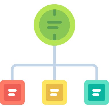 İş diyagramı simgesi. Ağ şeması simgesi. Veritabanı sembolü, vektör illüstrasyonu