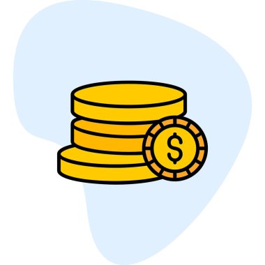 Dolar işareti ağ simgesi olan bozuk para yığını, vektör illüstrasyonu