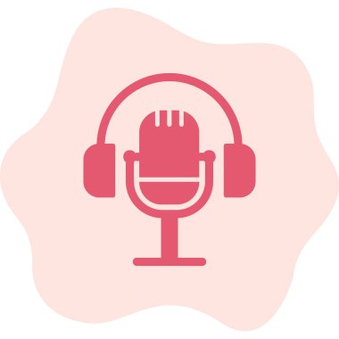 Mikrofon simgesi ve vektör illüstrasyonlu kulaklıklar