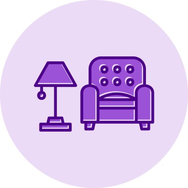 İç Tasarım Simgesi. Yer lambası ve Kol Sandalyesi tabelası. Vektör İllüstrasyonu