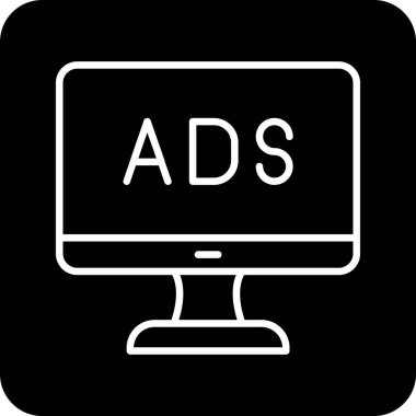 Web reklam simgesi, metin reklamları ile monitör, vektör illüstrasyonu