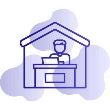 Ev hattı ikonunda çalış. Dışarıdan iş ilanı. Uzaktan ofis çalışanı sembolü. Kalite tasarım elemanı. Satır biçimi ev simgesi