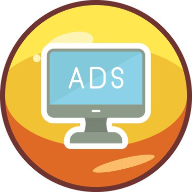 Web reklam simgesi, metin reklamları ile monitör, vektör illüstrasyonu