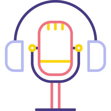 Mikrofon simgesi ve vektör illüstrasyonlu kulaklıklar