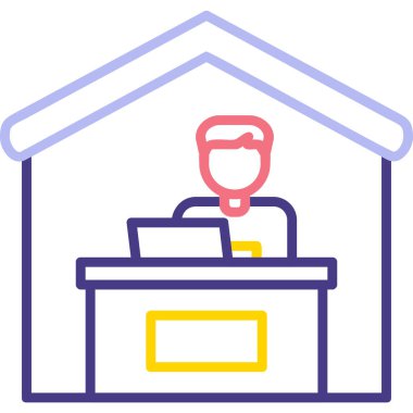 Ev hattı ikonunda çalış. Dışarıdan iş ilanı. Uzaktan ofis çalışanı sembolü. Kalite tasarım elemanı. Satır biçimi ev simgesi