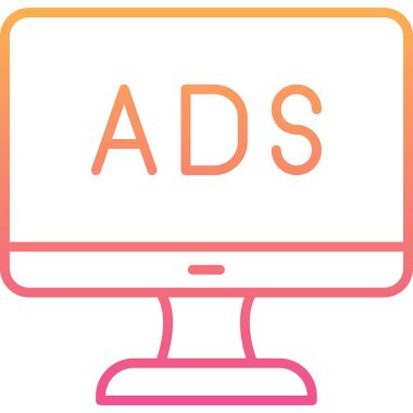 Web reklam simgesi, metin reklamları ile monitör, vektör illüstrasyonu
