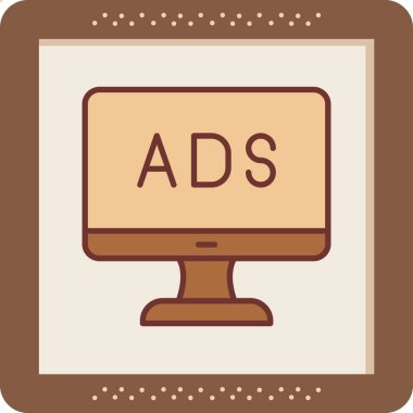 Web reklam simgesi, metin reklamları ile monitör, vektör illüstrasyonu