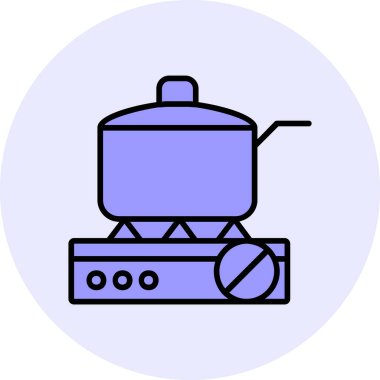 Gaz ocağında tava pişirmek. Web simgesi basit illüstrasyon