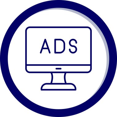 Web reklam simgesi, metin reklamları ile monitör, vektör illüstrasyonu