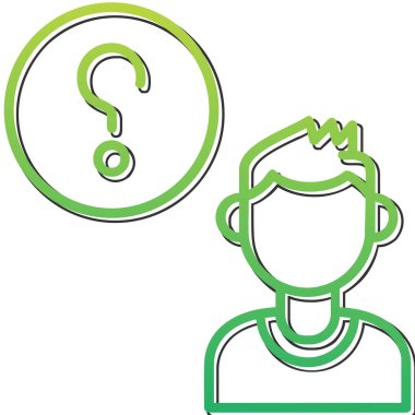 Müşteri Soru simgesi, vektör illüstrasyonu. Logotype. Konuşma balonunda soru işareti olan çocuk Avatar 'ı  