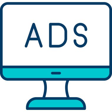 Web reklam simgesi, metin reklamları ile monitör, vektör illüstrasyonu