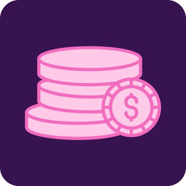 Dolar işareti ağ simgesi olan bozuk para yığını, vektör illüstrasyonu