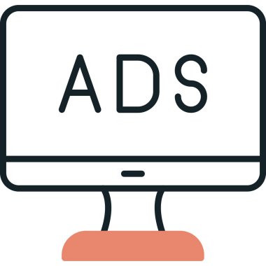 Web reklam simgesi, metin reklamları ile monitör, vektör illüstrasyonu