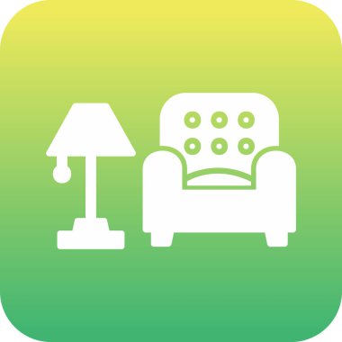 İç Tasarım Simgesi. Yer lambası ve Kol Sandalyesi tabelası. Vektör İllüstrasyonu