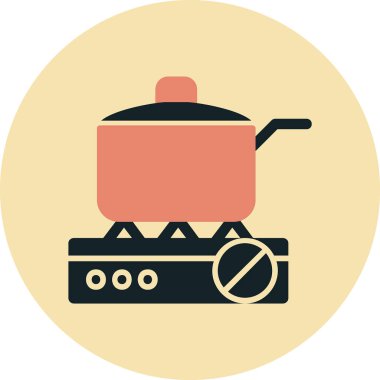 Gaz ocağında tava pişirmek. Web simgesi basit illüstrasyon