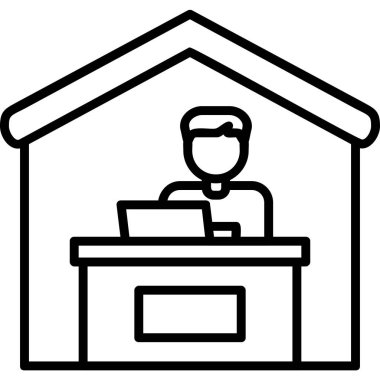 Ev hattı ikonunda çalış. Dışarıdan iş ilanı. Uzaktan ofis çalışanı sembolü. Kalite tasarım elemanı. Satır biçimi ev simgesi