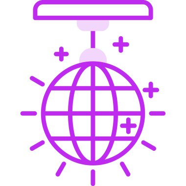 Disko topu, ayna topu ikonu. Dans pisti için ışıklandırma tasarımı ögesi, vektör illüstrasyonu  