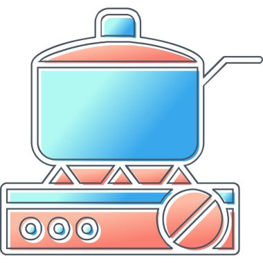 Gaz ocağında tava pişirmek. Web simgesi basit illüstrasyon