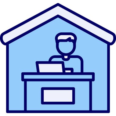 Ev hattı ikonunda çalış. Dışarıdan iş ilanı. Uzaktan ofis çalışanı sembolü. Kalite tasarım elemanı. Satır biçimi ev simgesi