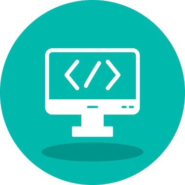 Bilgisayar ekranında kod simgesi, vektör illüstrasyonu basit tasarım