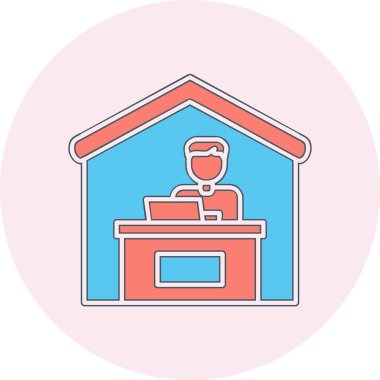 Ev hattı ikonunda çalış. Dışarıdan iş ilanı. Uzaktan ofis çalışanı sembolü. Kalite tasarım elemanı. Satır biçimi ev simgesi