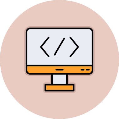 Bilgisayar ekranında kod simgesi, vektör illüstrasyonu basit tasarım