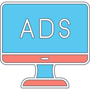 Web reklam simgesi, metin reklamları ile monitör, vektör illüstrasyonu