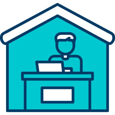 Ev hattı ikonunda çalış. Dışarıdan iş ilanı. Uzaktan ofis çalışanı sembolü. Kalite tasarım elemanı. Satır biçimi ev simgesi