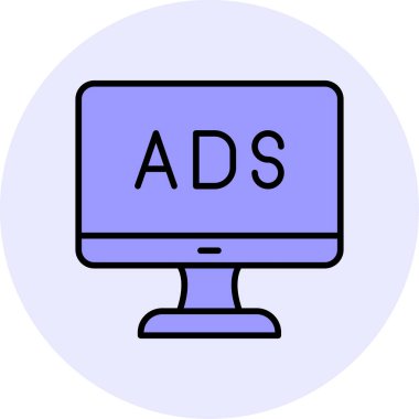 Web reklam simgesi, metin reklamları ile monitör, vektör illüstrasyonu