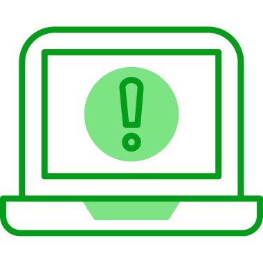 Dizüstü bilgisayar ekranında ünlem işareti, vektör illüstrasyonu basit tasarım